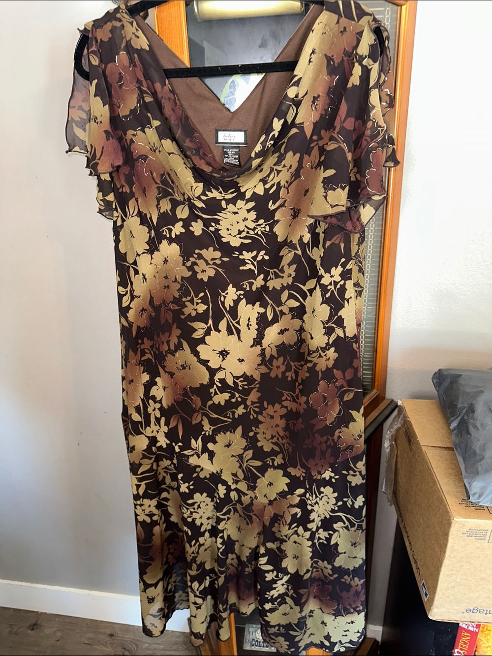Angels Brown and Gold Floral Midi Dress